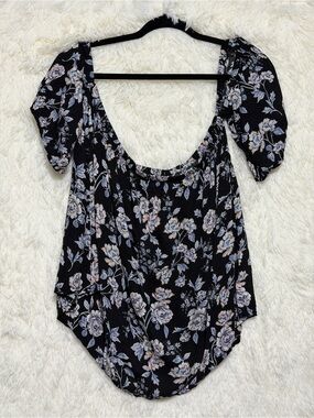 American Eagle Womens Dark Boho Floral Off The Shoulder Crop Top XL Whimsigoth